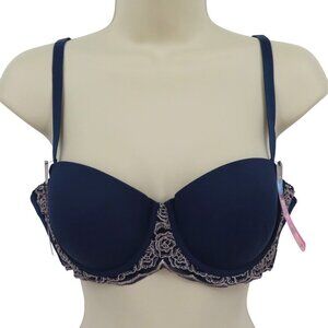 Maidenform 36B Extreme Lift Push Up Blue Lace Convertible Balconette Bra NEW